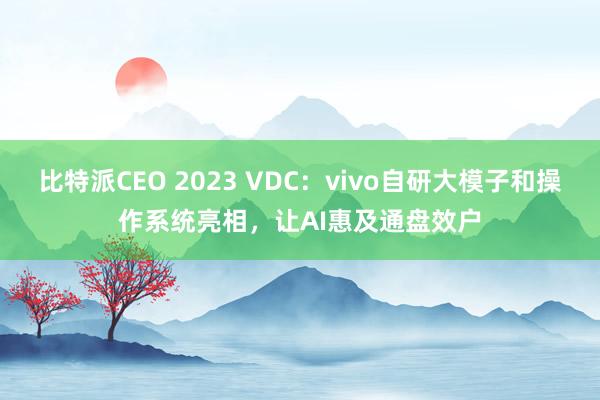 比特派CEO 2023 VDC：vivo自研大模子和操作系统亮相，让AI惠及通盘效户