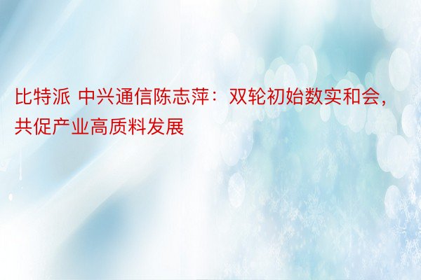 比特派 中兴通信陈志萍：双轮初始数实和会，共促产业高质料发展