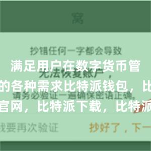 满足用户在数字货币管理过程中的各种需求比特派钱包，比特派官网，比特派下载，比特派，比特派去中心化